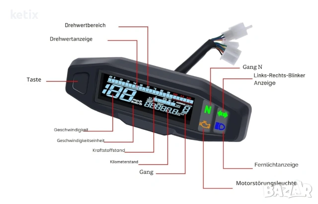 KAOLALI Универсален мотоциклетен цифров скоростомер с LCD дисплей, снимка 4 - Аксесоари и консумативи - 54799279
