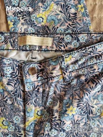 Шарен памучен панталон ZARA Z1975 DENIM, размер 36/26, снимка 2 - Панталони - 54224612