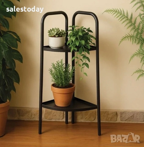 Ъглов цветарник на две нива, метален, 66см