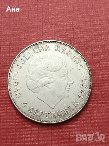10 Гулдена 1973 г Сребро Нидерландия , снимка 4 - Нумизматика и бонистика - 54159751