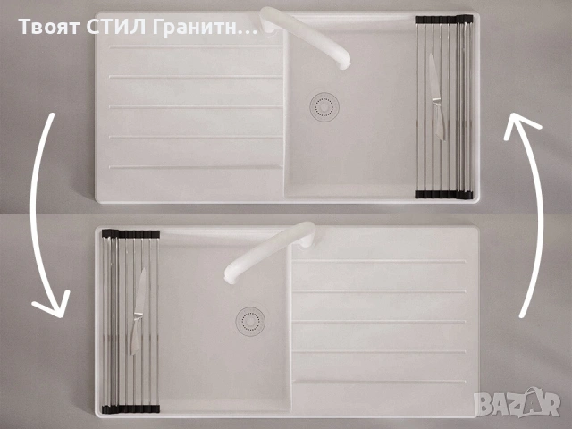 Бяла кухненска мивка от гранит Копенхаген 1000x500 Top 60, снимка 6 - Мивки - 55123819