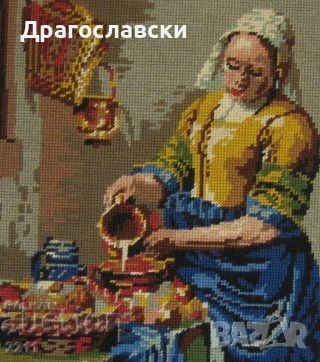 Стари рамки: стара рамка за гоблен картина 29 см елипса, коте, млекарка, птица, снимка 6 - Гоблени - 28885672