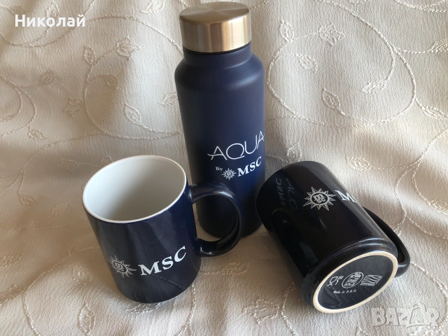 Алуминиева бутилка за вода AQUA by MSC Cruises и 2 бр. оригинални сувенирни чаши MSC Cruises, снимка 6 - Колекции - 55248946
