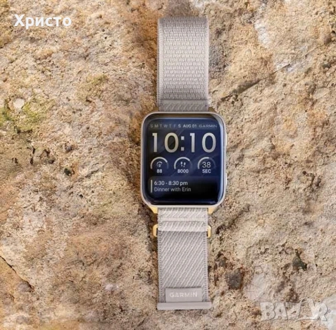 НОВ!!! Смарт часовник Garmin Venu X1, Soft Gold с титаниев гръб и каишка найлон French Gray  , снимка 3 - Смарт часовници - 54516361