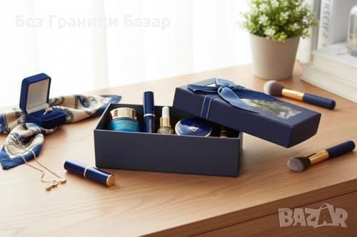 Нови луксозни 12 броя подаръчни кутии тъмносини с прозрачен капак и златна панделка, снимка 5 - Други - 54966757