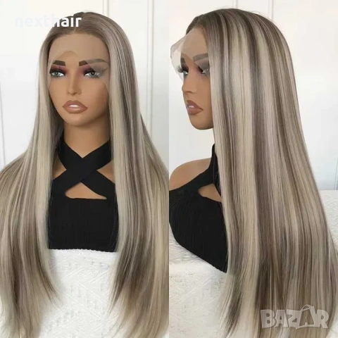 Лейс фронт перука 80 см русо-кафяв микс - синтетична 13х4 Lace Front
