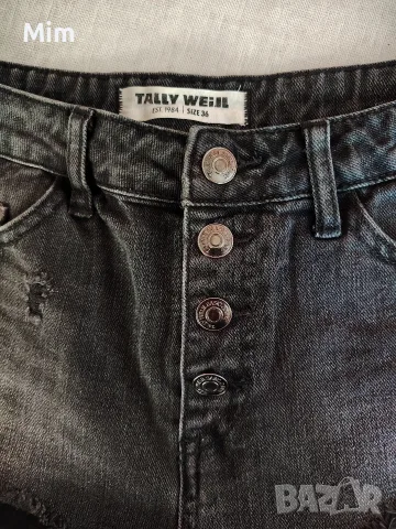 Tally Weijl 36 Черни дънкови накъсани, къси панталонки, снимка 2 - Къси панталони и бермуди - 55677256