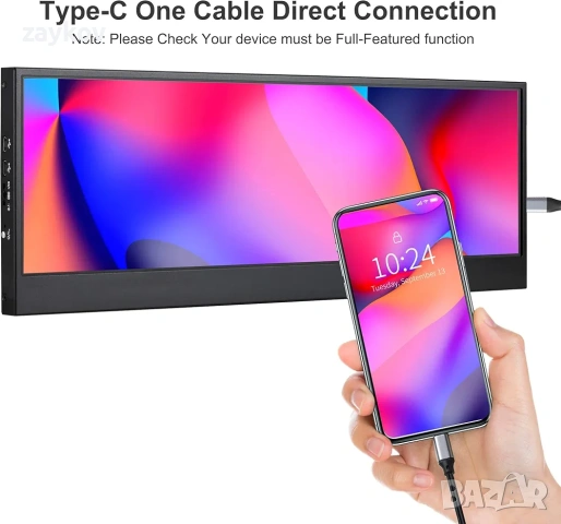 14-инчов 4K UHD IPS 3840 x 1100 сензорен монитор с разтеглен панел за Windows, снимка 3 - Монитори - 54032560