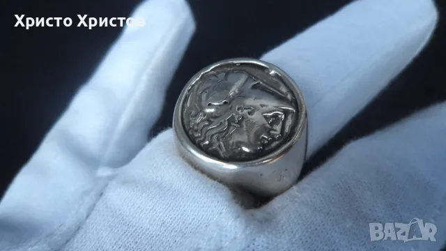 Сребърен масивен мъжки пръстен в изящен антечен стил, снимка 4 - Пръстени - 55539044