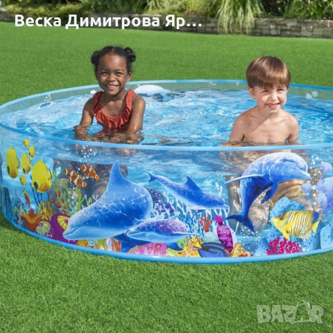 Детски басейн с твърди стени и морски дизайн с делфини, 183 x 38 см, снимка 4 - Басейни и аксесоари - 54933721