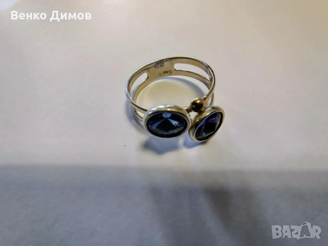 Сребърен пръстен от колекцията Express Yourself, син и лилав кристали Swarovski!, снимка 7 - Пръстени - 54382064