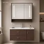 Луксозен комплект шкаф за баня от масивно дърво с LED огледало и златисти акценти - 2806, снимка 7