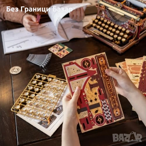 Нов Ретро 3D Дървен Модел Пишеща Машина Механичен Пъзел Винтидж Декор 324 Части, снимка 9 - Други - 54637672