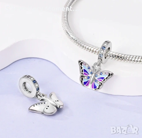 Сребърен талисман 925 Pandora Sparkling Butterfly, снимка 4 - Гривни - 55074543