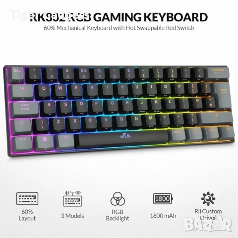 Rii RK802 Wireless Mechanical Keyboard – безжична механична gaming клавиатура с RGB и Red Switches, снимка 4 - Клавиатури и мишки - 54522530