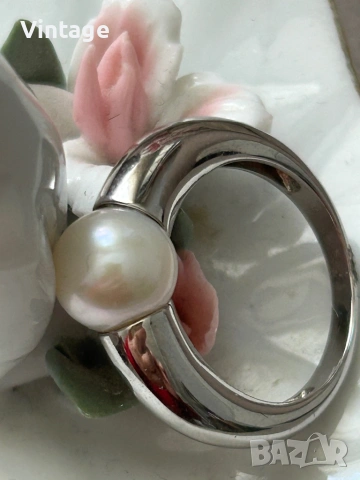 Уникален стилен дизайнерски сребърен пръстен с естествена перла , снимка 3 - Пръстени - 54097086