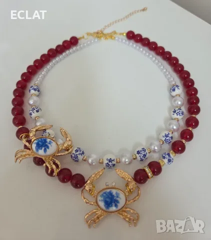 Авторски двуреден чокър Chinoiserie Crab Choker, снимка 6 - Колиета, медальони, синджири - 55445196