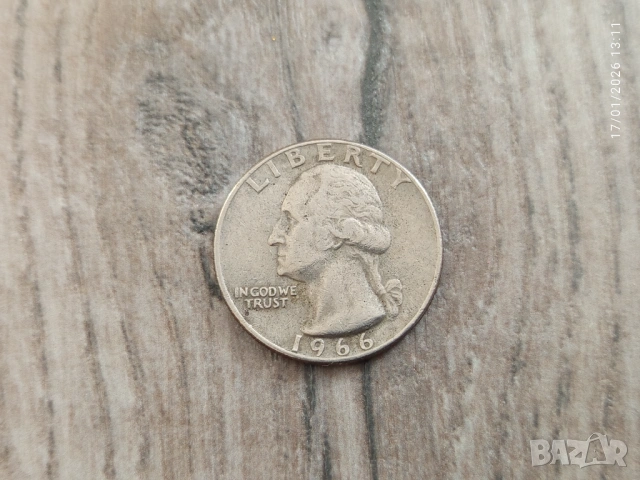 Монета 1966 Съединени Щати Washington Quarter - 25 Cents, снимка 3 - Нумизматика и бонистика - 54662930