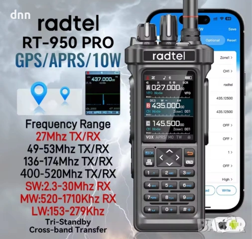 Radtel RT-950PRO-Репитер, 10w, CB, SSB,AM,VHF,UHF,AirBand,SATCOM , снимка 2 - Друга електроника - 46118082