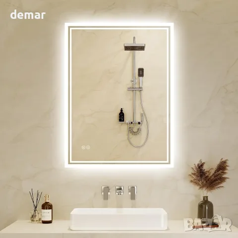 LED огледало за баня с подсветка, анти-мъгла и водоустойчивост IP44, 50х70 см