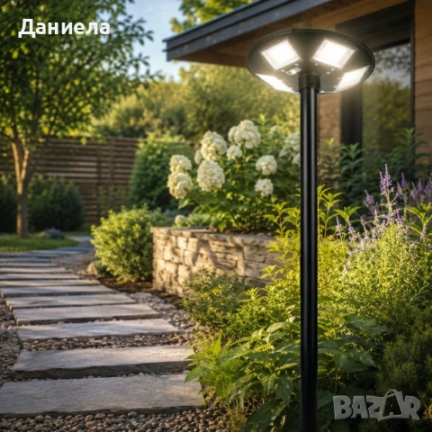 Соларна LED градинска лампа 360° - Сензор за движение, дистанционно управление и соларен панел, снимка 3 - Лед осветление - 55105795