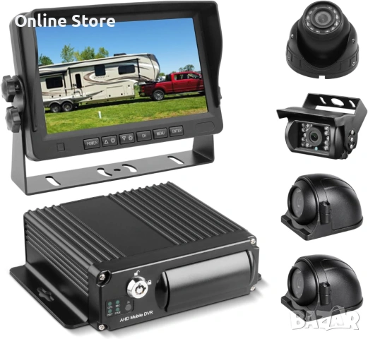 4-канален автомобилен MDVR 1080P H.265 с 7" монитор – 4 камери, нощно виждане