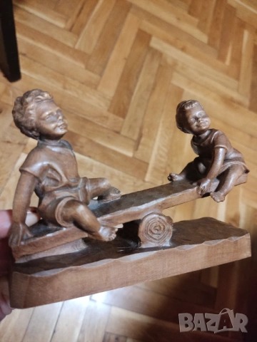 ПРОМО-Стара немска дървена статуетка - мъж, фигурка - деца на люлка, антикварен тирбушон XIXв. , снимка 6 - Антикварни и старинни предмети - 53387886