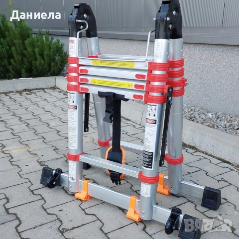 Професионална телескопична стълба 3.2м (2x1.6м), със стабилизираща връзка, 150кг, снимка 7 - Други инструменти - 54481228
