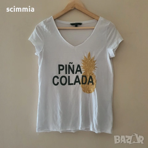 Vero Moda бяла тениска “Piña Colada” с пайети размер S, снимка 2 - Тениски - 54670281