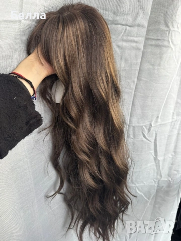 НОВА Кафява естествена перука! 100% високо качество, снимка 4 - Аксесоари за коса - 54083817