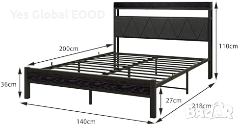 Легло 140x200 с тапицирана табла и рафтове, снимка 2 - Спални и легла - 54440443