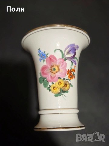 Порцеланова ваза с цветя, Meissen, 1950г., снимка 3 - Антикварни и старинни предмети - 54653901