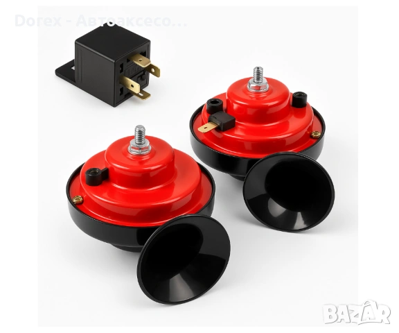 Двутонен клаксон тип „Охлюв“ 12V с реле – комплект 2 бр., 120 dB
