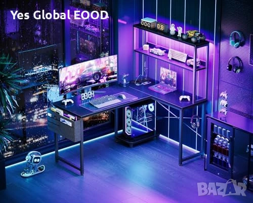 L бюро Coleshome LED 110x80 с контакти черно, снимка 2 - Маси - 54533435