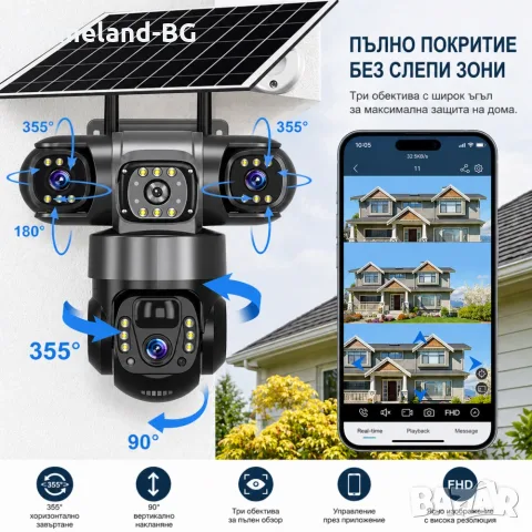 Четворна 4G автономна соларна камера за видеонаблюдение + Подарък Карта памет 64 GB, снимка 5 - IP камери - 55593092