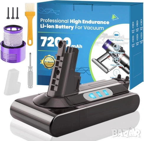 Резервна батерия 7200mAh за Dyson V10 / SV12 с филтър - НОВА