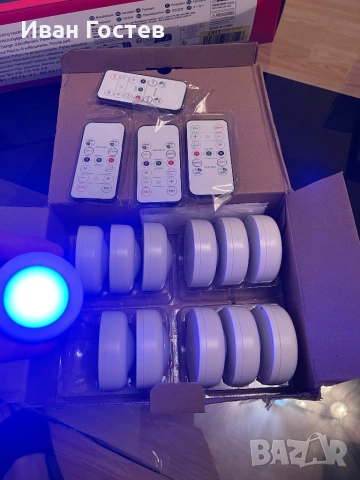 Чисто нов ГОЛЯМ комплект 12 бр. Безжични RGB LED Лампички с 4 Дистанционни , снимка 5 - Други - 54919219