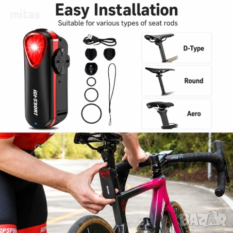 Задна SMART LED стоп светлина с радар IGPSPORT SR30, Bluetooth/ANT+, IPX7, снимка 7 - Аксесоари за велосипеди - 54344114