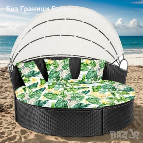 Нов Калъф за кръгло външно легло 168 см с 3 калъфа за възглавници със зелени листа десен, снимка 7 - Други - 54109048