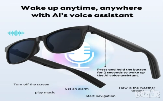 Touch Контрол Хендсфрий Смарт Очила UV Защита Bluetooth5.3 ГласовПреводач ИзкуственИнтелект 2xКолони, снимка 11 - Bluetooth слушалки - 54739515