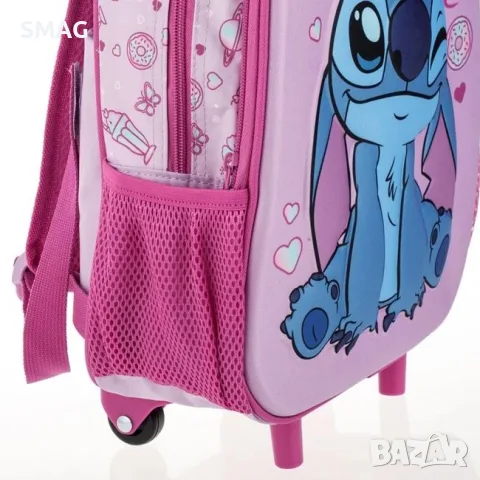 Ученическа раница с колелца за момиче lilo & stitch розово_1252185, снимка 2 - Раници - 55704224