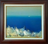 Картина, море, мрежи, неразчетен подпис, снимка 1