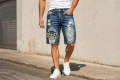 Мъжки къси дънкови панталони Dsquared2 Slim Jean — син wash, slim fit, tribal masks бродерия — IT 42, снимка 1