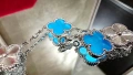 Van Cleef & Arpels VCA 5 Motifs Silver Blue Agate Clear Vintage Alhambra Дамска Гривна, снимка 6