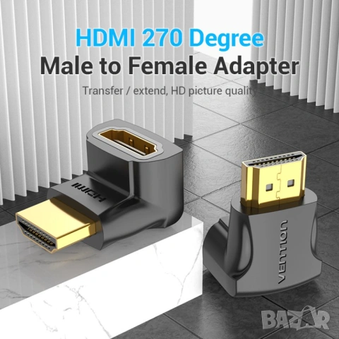 Vention HDMI адаптер 270° ъглов (M/F) – Right Angle, снимка 2 - Друга електроника - 54421630