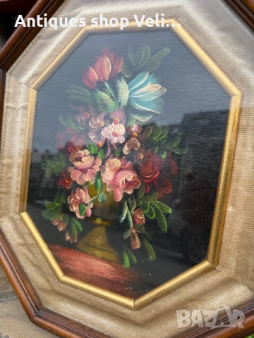 Чифт рисувани картини с рамки и стъкло №8042 , снимка 3 - Антикварни и старинни предмети - 54024567