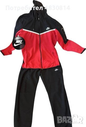 Мъжки спортен комплект / анцуг Nike Tech Fleece (Червено и Черно) - реплика качествено производство, снимка 3 - Спортни дрехи, екипи - 54586292