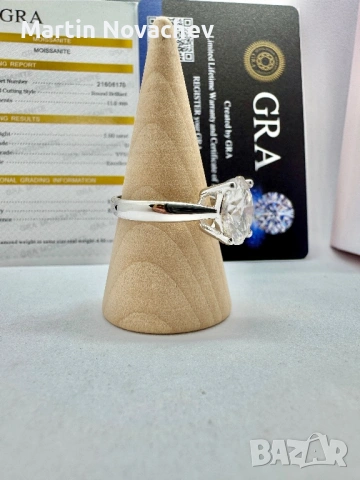 Сребърен пръстен с мойсанит (Диамант) 5 карата, снимка 4 - Пръстени - 54117287