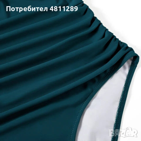Цял бански костюм с деколте тип халтер за контрол на корема, цвят - син, размер: М, снимка 2 - Бански костюми - 54351814
