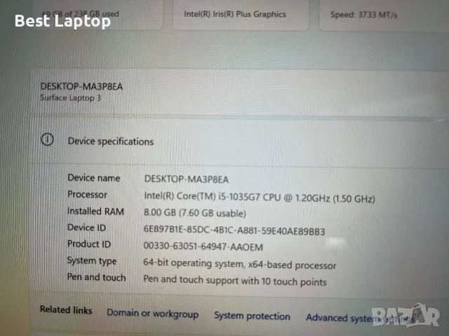 Microsoft laptop 3 i5-1035g7 256gb ssd 8gb ram touchscreen , снимка 7 - Лаптопи за работа - 55703787
